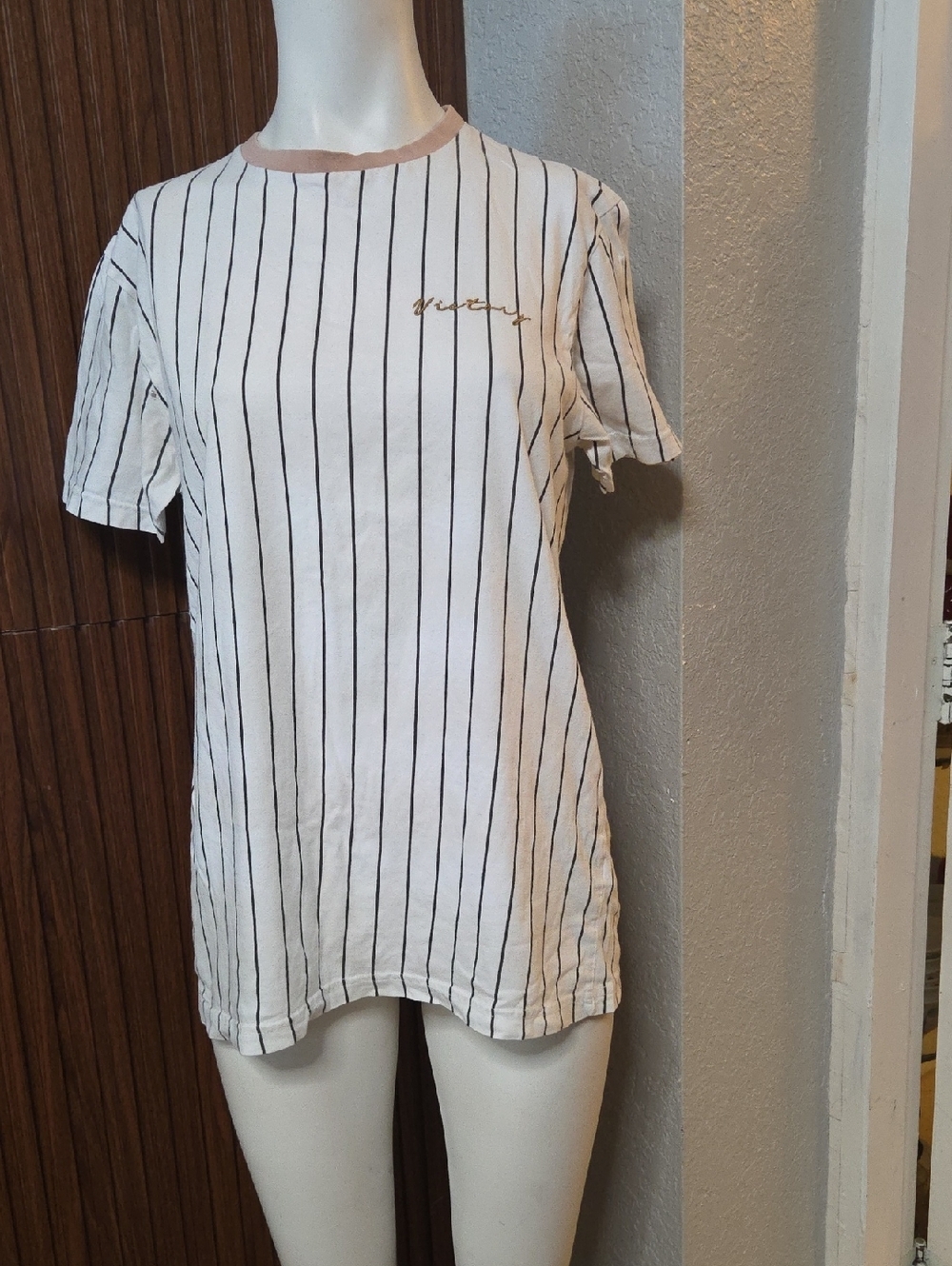 Cactus Man By Vicky Singh Black White Pinstripe T-Shirt Size S [1037]